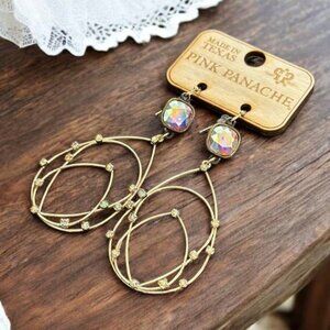 NEW PINK PANACHE rhinestone teardrop earrings in gold
